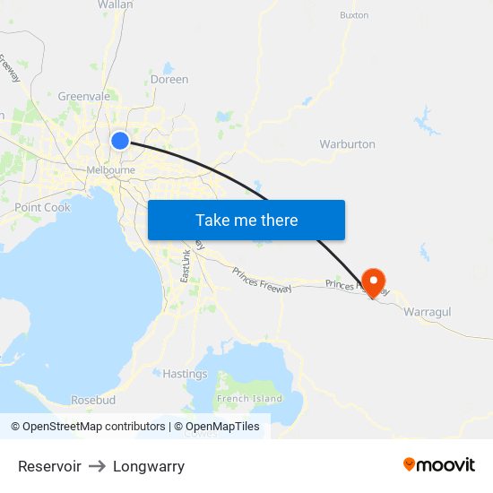 Reservoir to Longwarry map