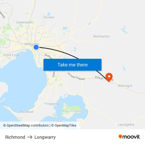 Richmond to Longwarry map