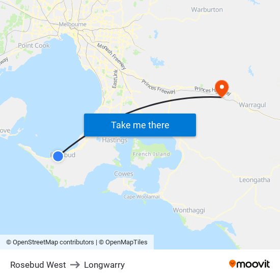 Rosebud West to Longwarry map