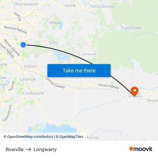 Rowville to Longwarry map