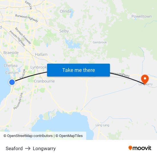 Seaford to Longwarry map