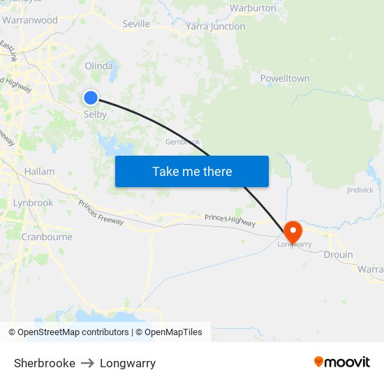 Sherbrooke to Longwarry map