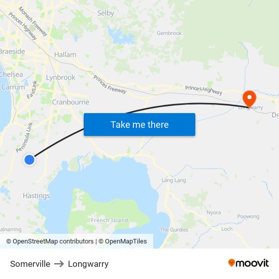 Somerville to Longwarry map