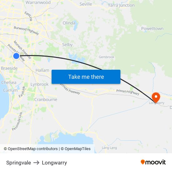 Springvale to Longwarry map