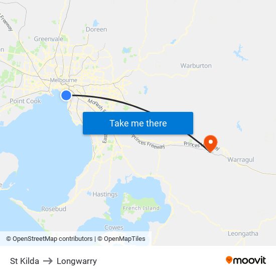 St Kilda to Longwarry map