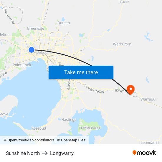 Sunshine North to Longwarry map