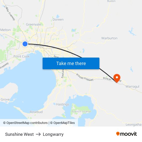 Sunshine West to Longwarry map