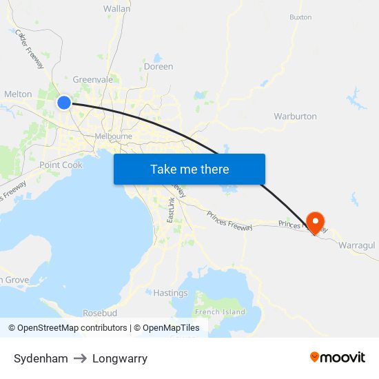 Sydenham to Longwarry map