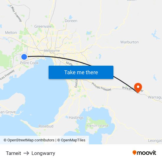 Tarneit to Longwarry map