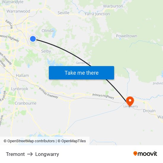 Tremont to Longwarry map