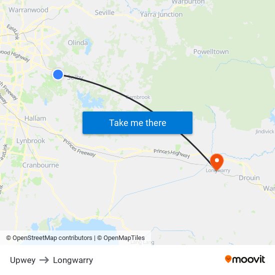 Upwey to Longwarry map