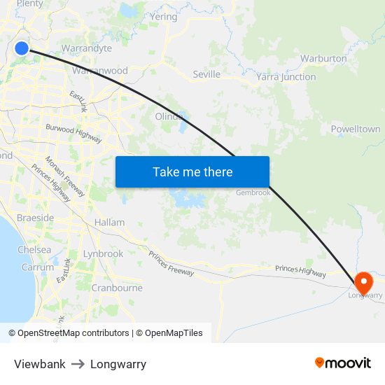 Viewbank to Longwarry map
