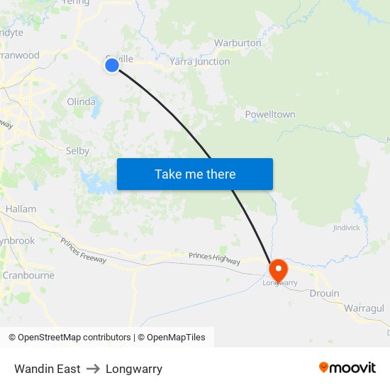 Wandin East to Longwarry map