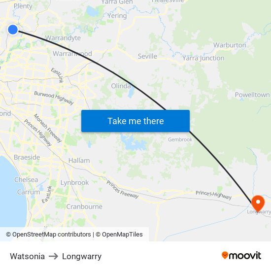 Watsonia to Longwarry map