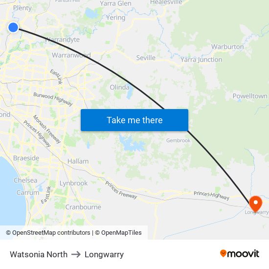 Watsonia North to Longwarry map