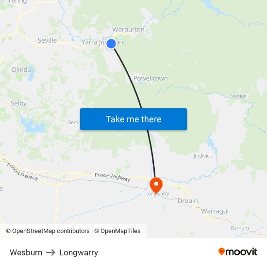 Wesburn to Longwarry map