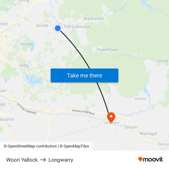 Woori Yallock to Longwarry map