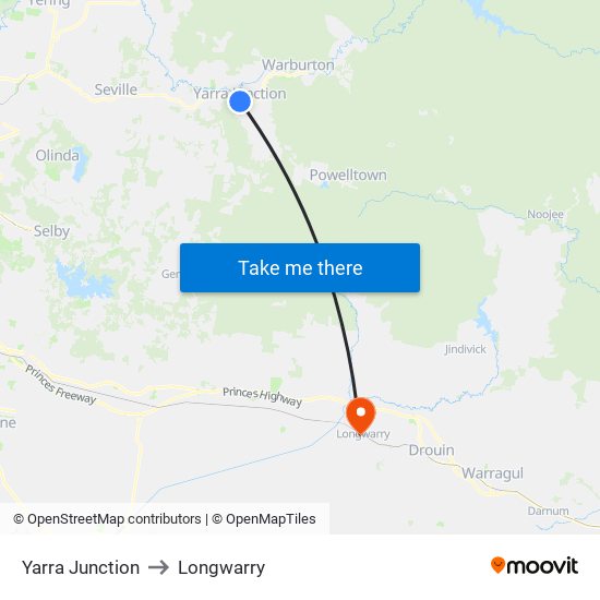 Yarra Junction to Longwarry map