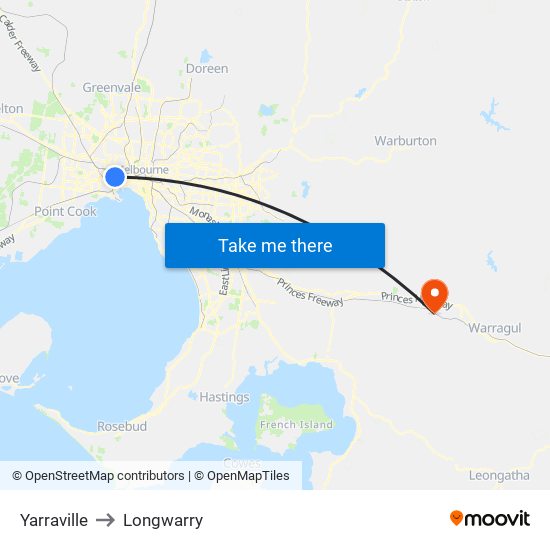 Yarraville to Longwarry map