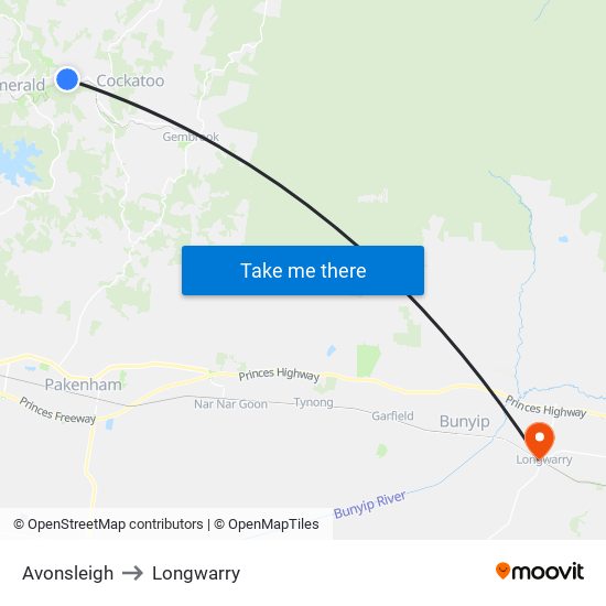 Avonsleigh to Longwarry map