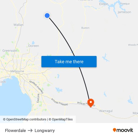 Flowerdale to Longwarry map