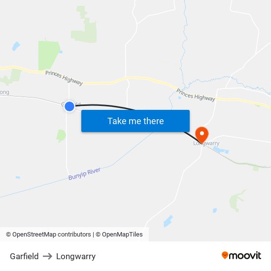 Garfield to Longwarry map