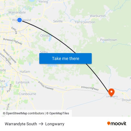 Warrandyte South to Longwarry map