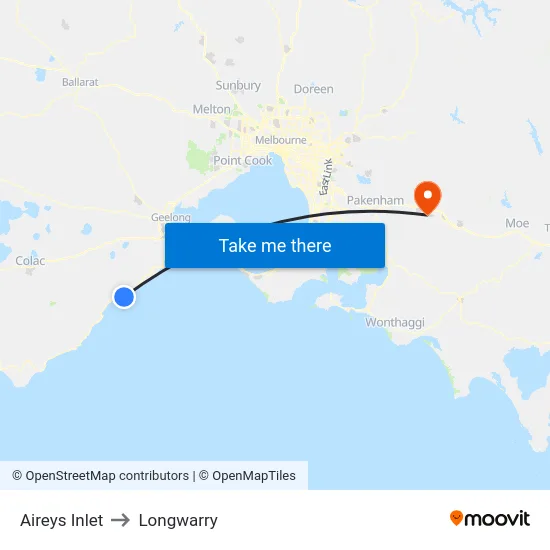 Aireys Inlet to Longwarry map