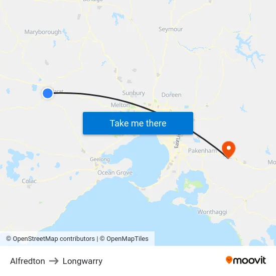 Alfredton to Longwarry map