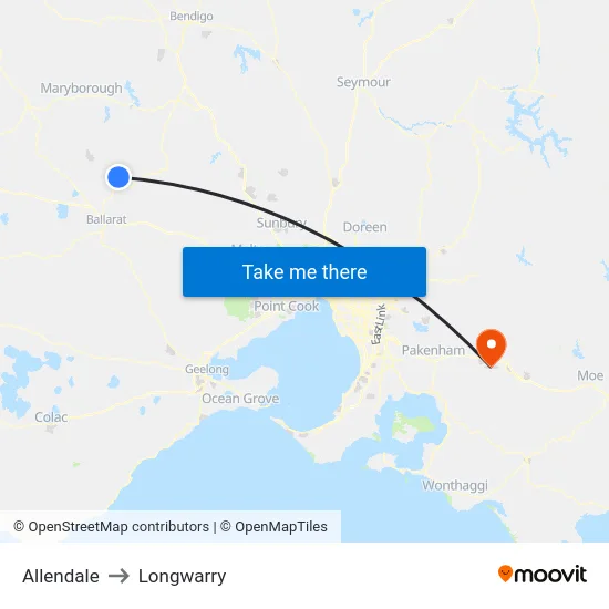 Allendale to Longwarry map