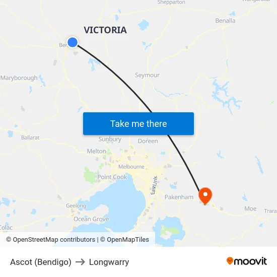 Ascot (Bendigo) to Longwarry map