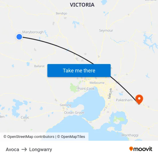 Avoca to Longwarry map