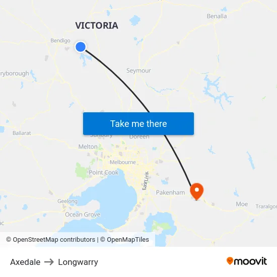 Axedale to Longwarry map
