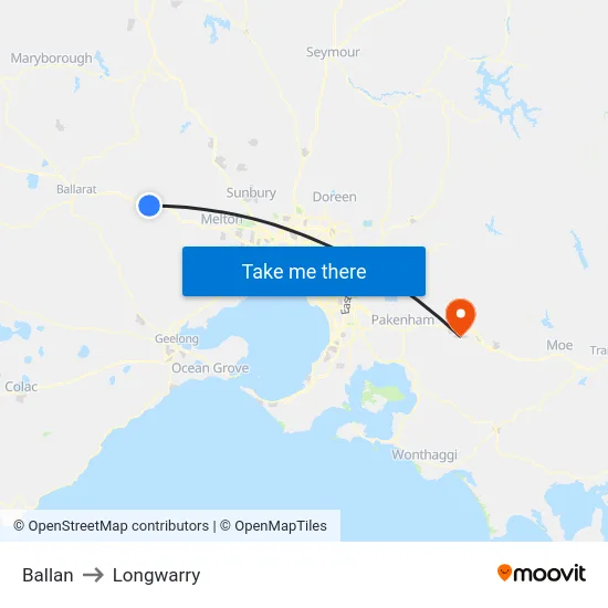 Ballan to Longwarry map