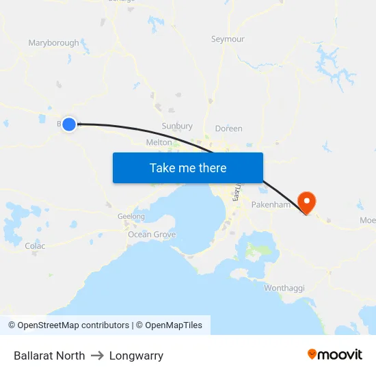 Ballarat North to Longwarry map