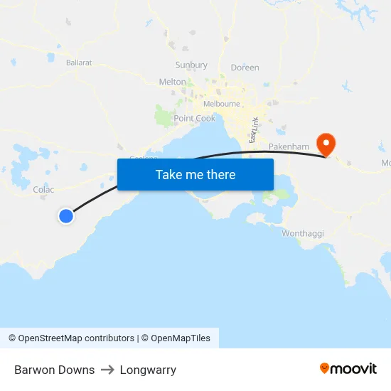 Barwon Downs to Longwarry map