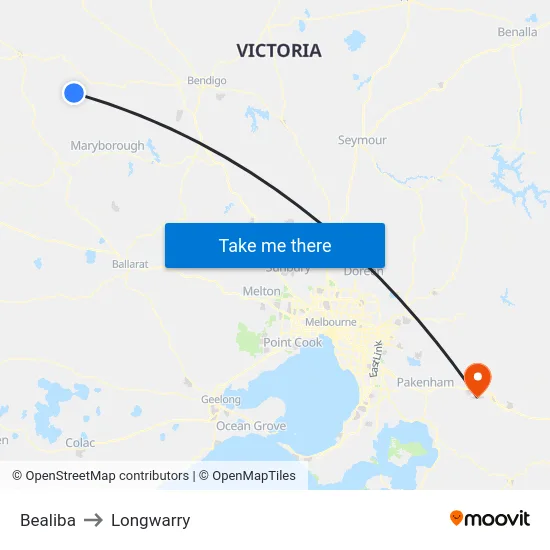 Bealiba to Longwarry map