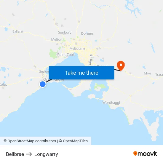 Bellbrae to Longwarry map