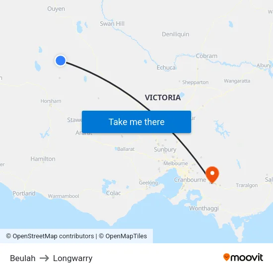 Beulah to Longwarry map