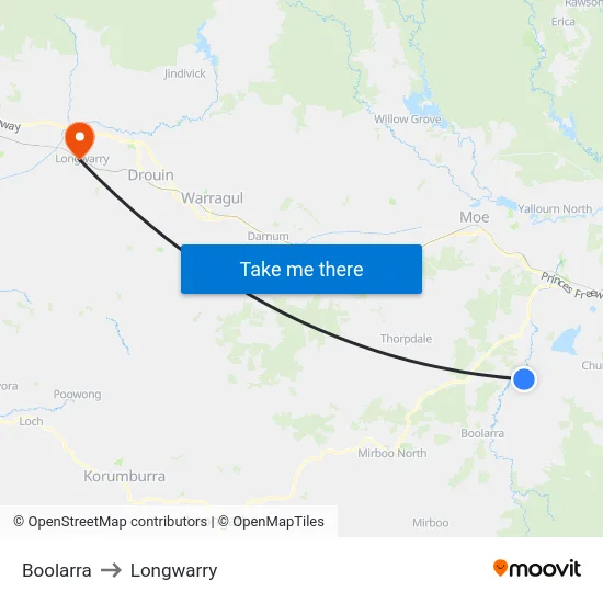 Boolarra to Longwarry map