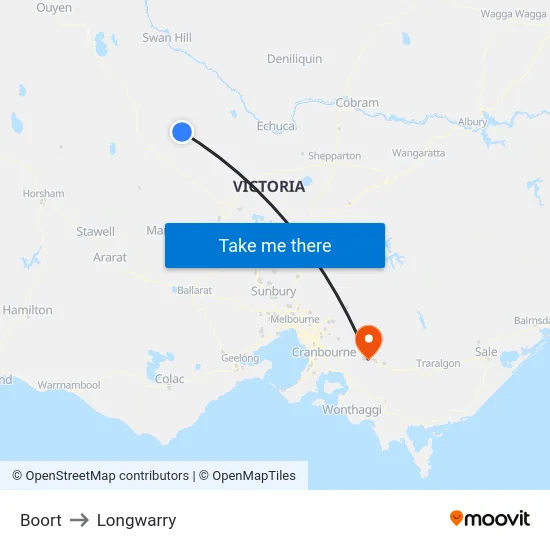 Boort to Longwarry map