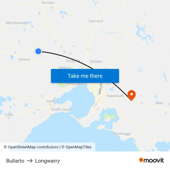 Bullarto to Longwarry map