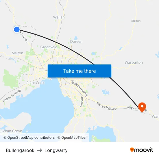 Bullengarook to Longwarry map