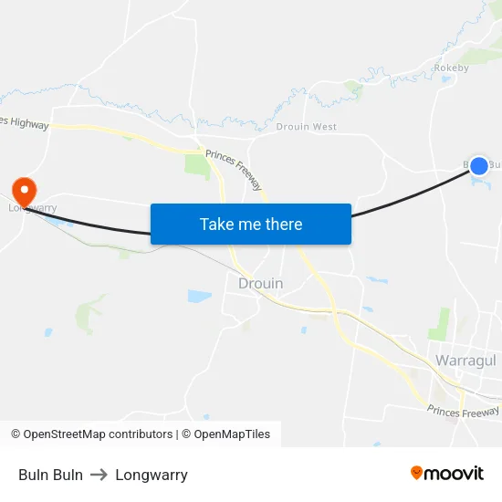 Buln Buln to Longwarry map