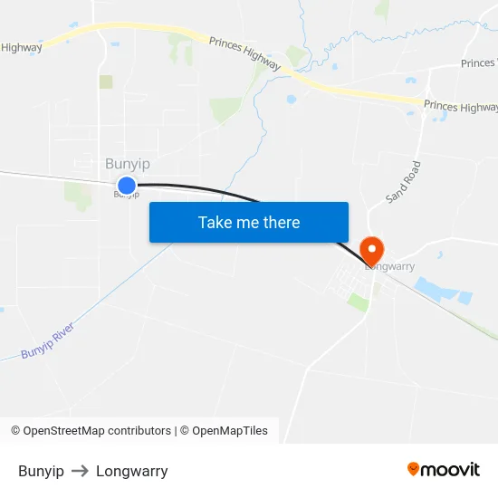Bunyip to Longwarry map
