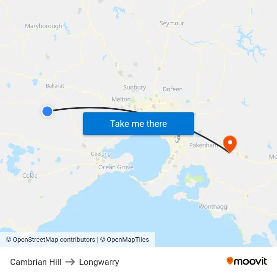 Cambrian Hill to Longwarry map