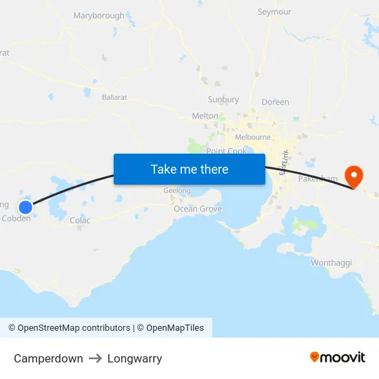Camperdown to Longwarry map