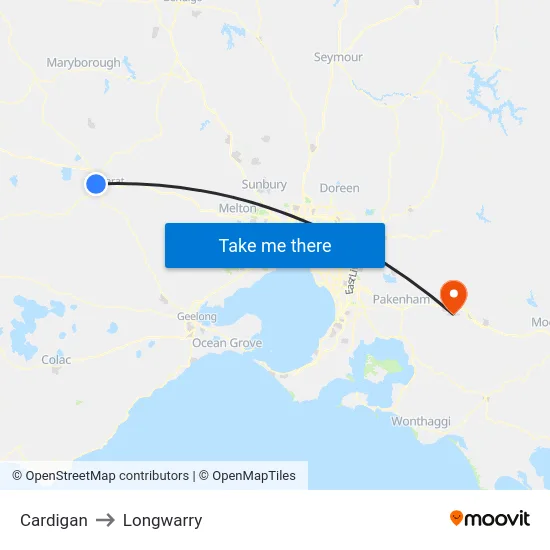 Cardigan to Longwarry map