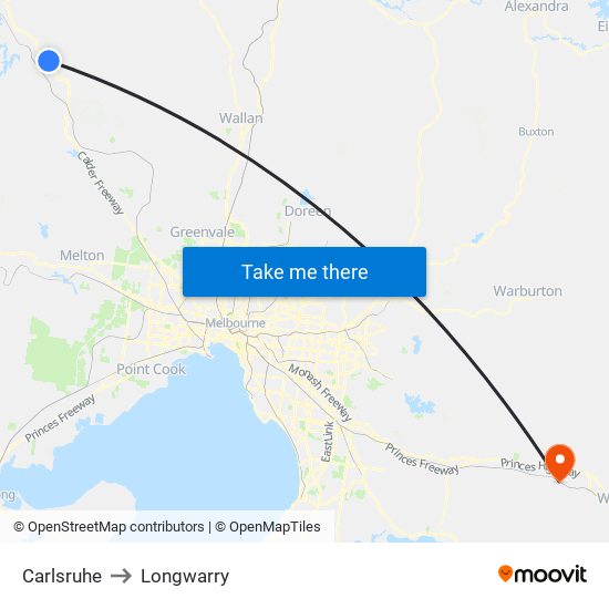 Carlsruhe to Longwarry map