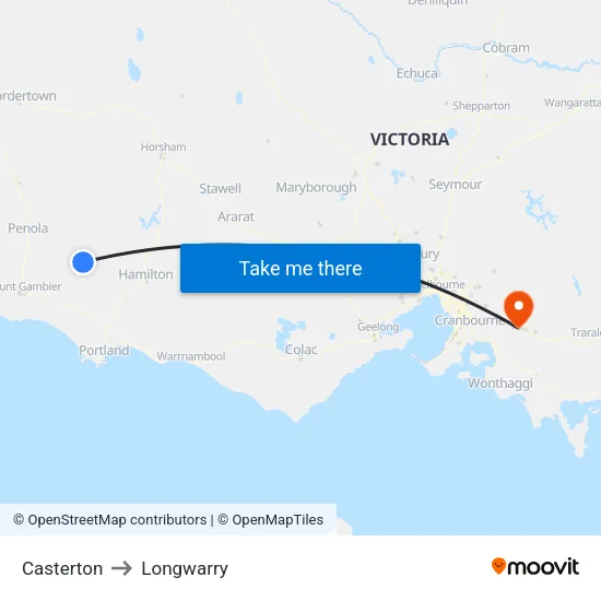 Casterton to Longwarry map